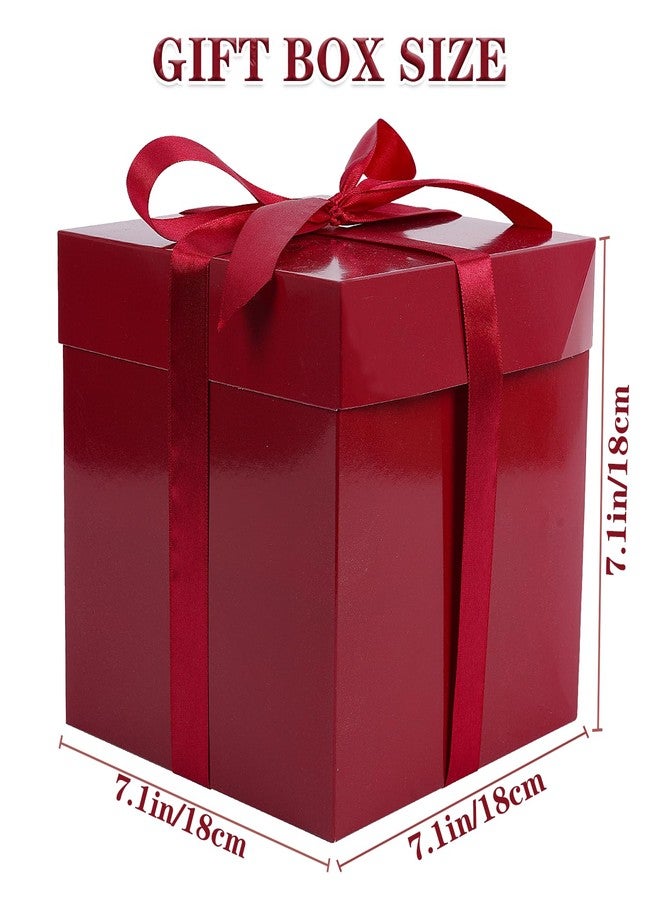 Jaywayang 5 Pack Red Gift Boxes with Lids, Ribbons and Tissue Papers Square Gift Boxes - 7.1 Inch - Christmas Presents Wrapping, Valentine's Day Decoration Party Favor Boxes. - Image 2